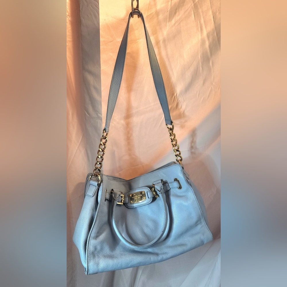 Michael Kors Light Blue Leather Shoulder Bag with Gold Hardware